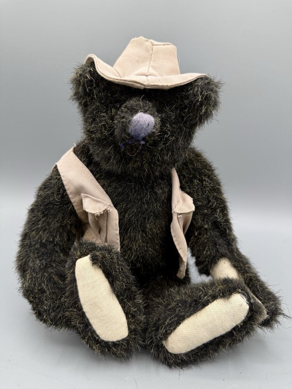 Vintage Green Mountain Bears Fisherman Teddy Bear Plush 12” Hat Vest Black